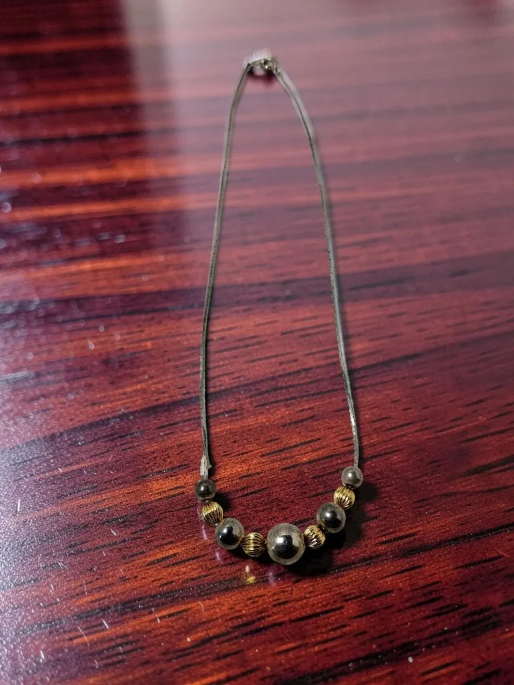 vintage gold and silver tone round metal bead piama style chain necklace